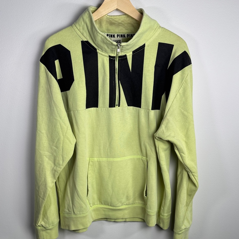 Y2K Style PINK VS Neon Green Oversized 1/4 Zip Sweatshirt Size L Read Desc